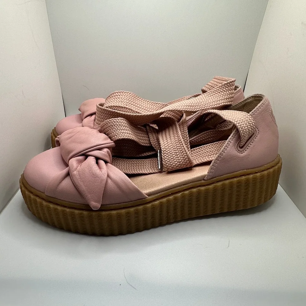 Puma Fenty Rihanna Bow Creeper Sandal Pink Leather‎ Platform Lace Up Size 7